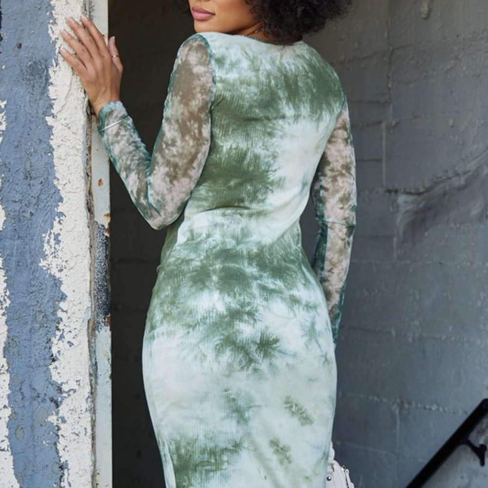 Matcha Mist Ribbed Knit Midi Dress - Picture 1 of 5